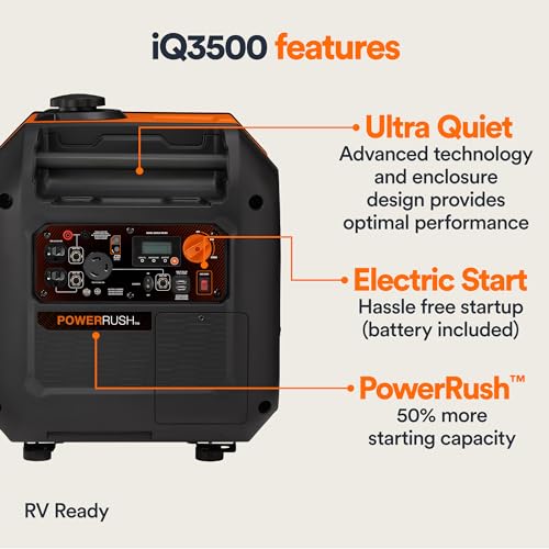 Generac 3,500-Watt Gas-Powered Portable Inverter Generator - Electric Start - Lightweight Enclosure Design For Ultra-Quiet Perfo