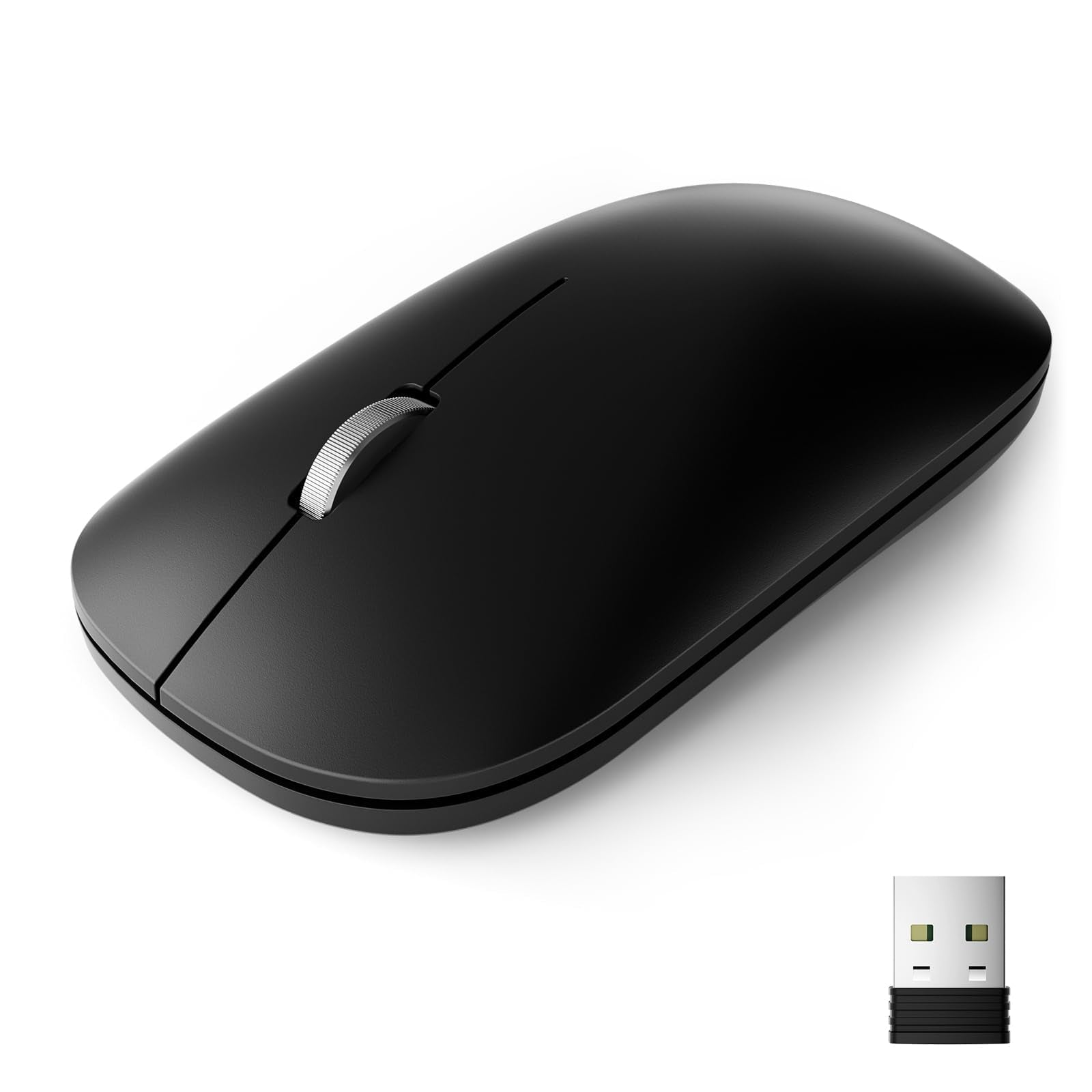 USB Wireless Mouse, 2.4G Silent Slim Cordless Computer Mouse with Metal Scroll, 1600 DPI & 24-Month Battery Life, Small Portable