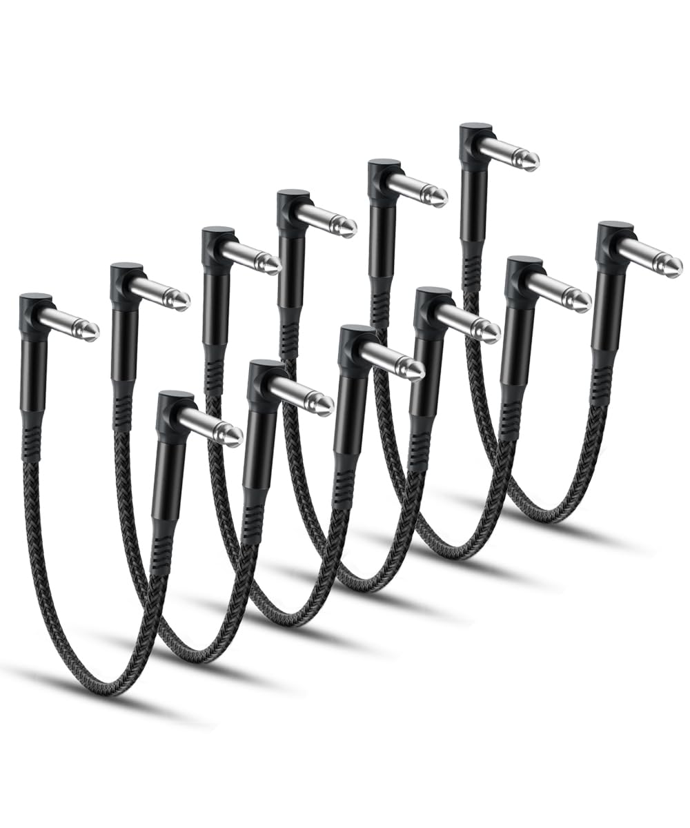 Ruxely Guitar Patch Cables 6 Inch 6 Pack,6.35Mm Effects Pedal Board Cord,Nylon Braided 1/4' Right Angle Instrument Audio Cable,Pedalboard Connector Ts Copper Wire For Amp/Amplifier,Mixer,Electric Bass