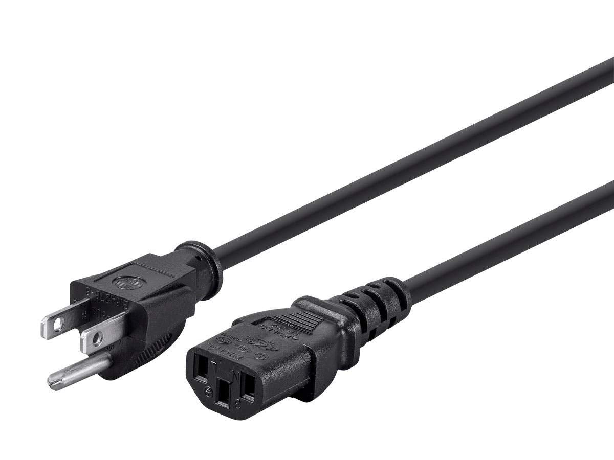 Monoprice 3Ft 16Awg Power Cord Cable W/ 3 Conductor Pc Power Connector Socket (C13/5 15P)   Black