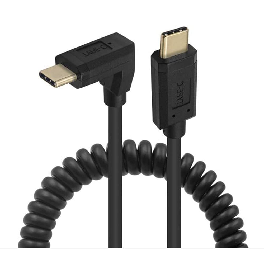 Kework Coiled Usb 3.1 Type C Cable, Usb C Male To 90 Degree Up & Down Angle Usb C Male Coiled Spring Spiral Cable, 3A & 10Gbps S