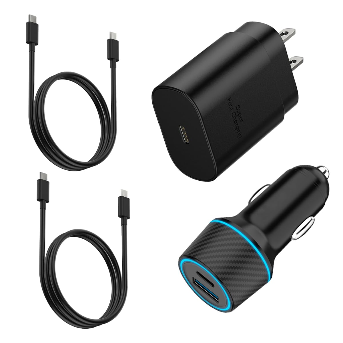 25W Super Fast Charger Type C Wall/Car Charger Combo Kit For Samsung Galaxy S24 S23 S22 S21 Ultra Plus A53 A52 A14 A15 A25 A42 A32 Xcover 7 6 Iphone 15 Pro Max Pixel 8 7 6A Moto Lg 2Pack Usb C Cable