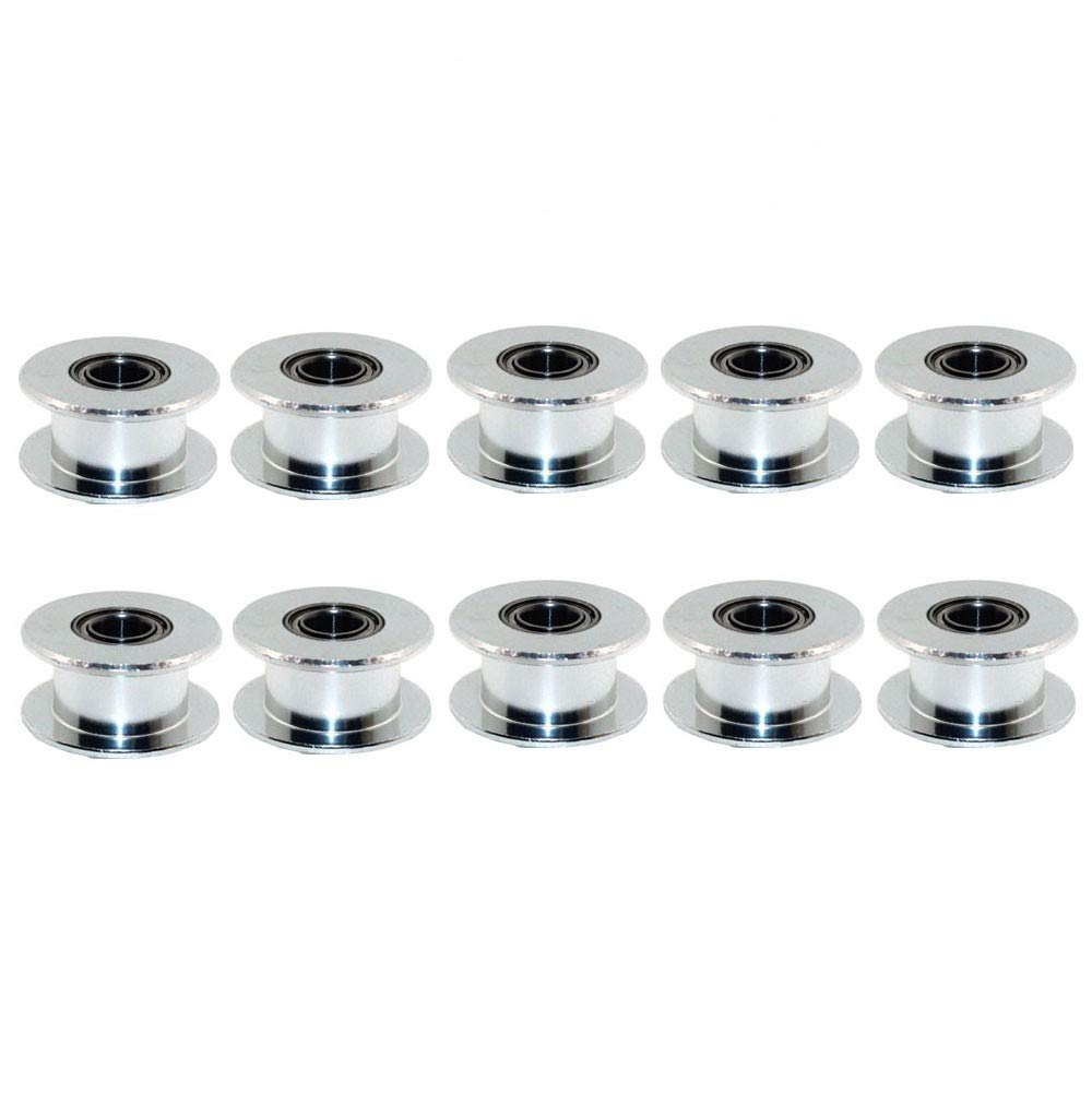 3Dman Gt2 20 Toothless Bore 5Mm Aluminum Timing Belt Idler Pulley For 6Mm Width 3D Printers (10Pcs)