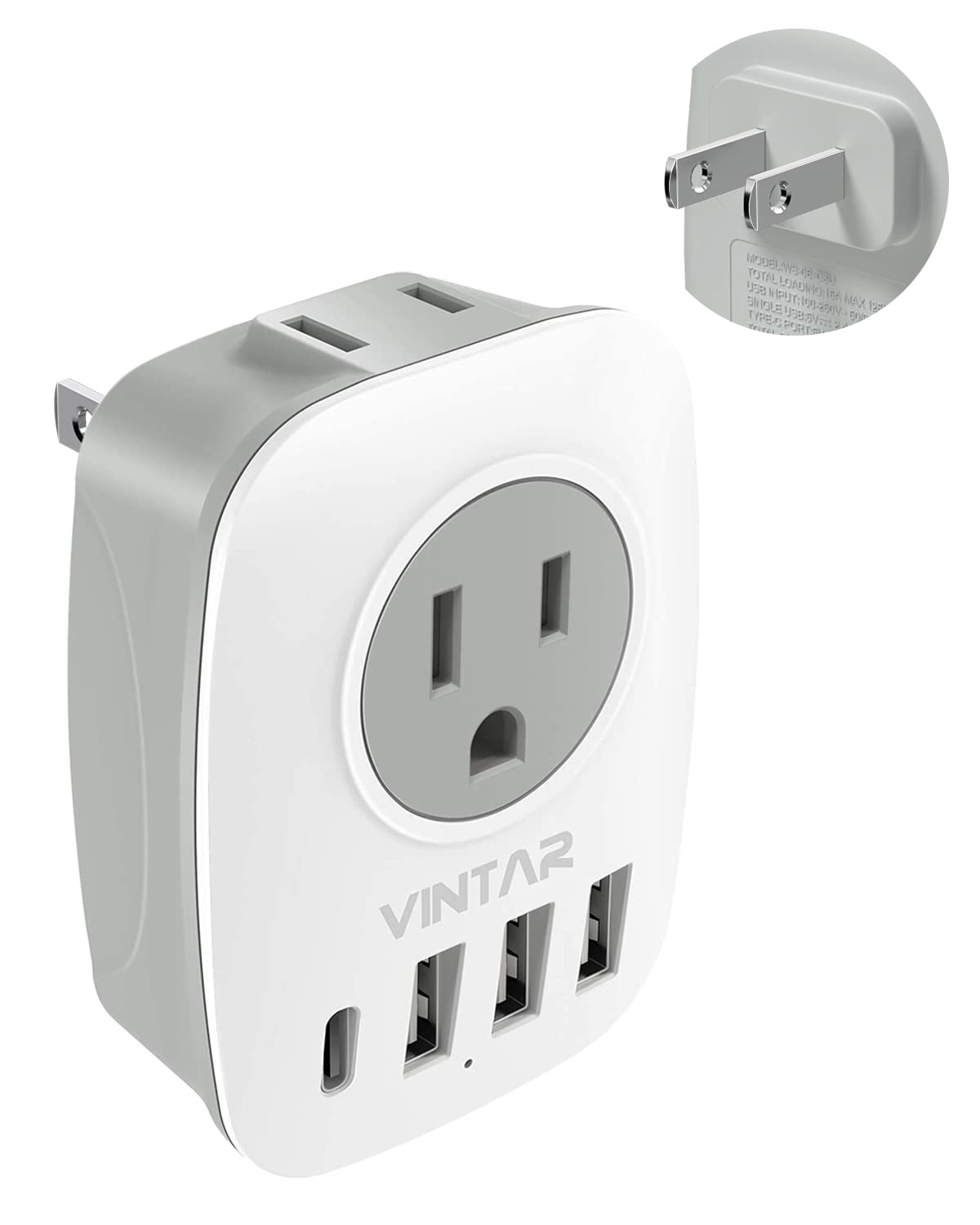 Us To Japan Plug Adapter, Vintar 2 Prong To 3 Prong Outlet Adapter With 2 Ac Outlets, 3 Usb And 1 Usb C Ports, Japan Travel Powe