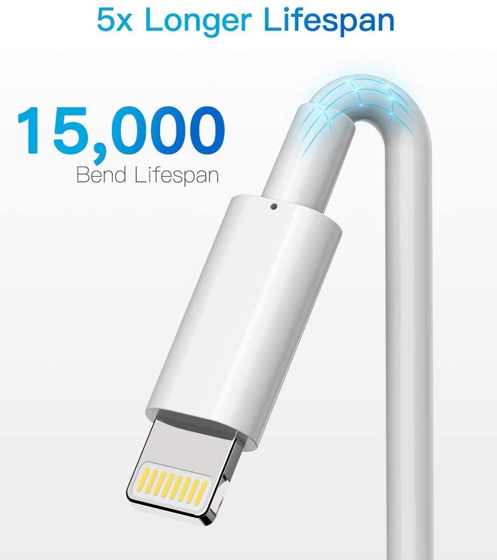 Nikolable MFi Certified Lightning to USB A Charging Cable 3-Pack 6FT White for iPhone iPad AirPods