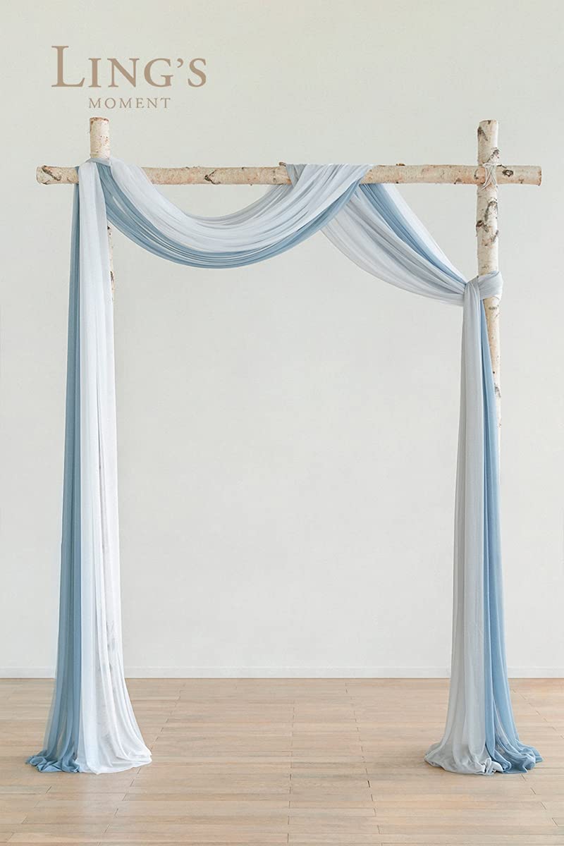 Ling'S Moment 3 Panels 20Ft Blue Wedding Arch Chiffon Draping Fabric, Sheer Hanging Drapes Arrangement For Wedding Ceremony Rece