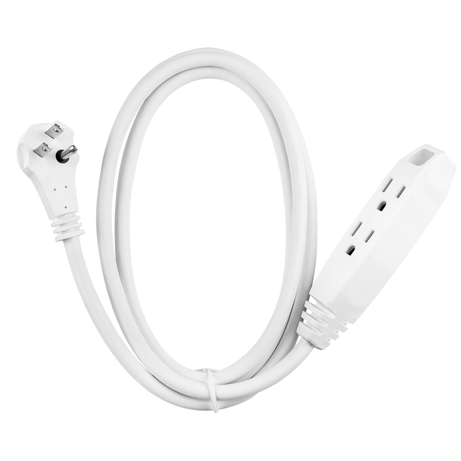 Clear Power 6 Ft 3 Outlet Heavy Duty Flat Plug Extension Cord 14/3 Sjt For Small Tools, Appliance And Office Equipment, White, 3 Prong Grounded, Dcic 0046 Dc