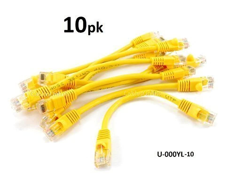 Cablesonline 10-Pack 6-Inch (0.5Ft) Cat5E Utp Ethernet Rj45 Full 8-Wire Yellow Patch Cable, (U-000Yl-10)