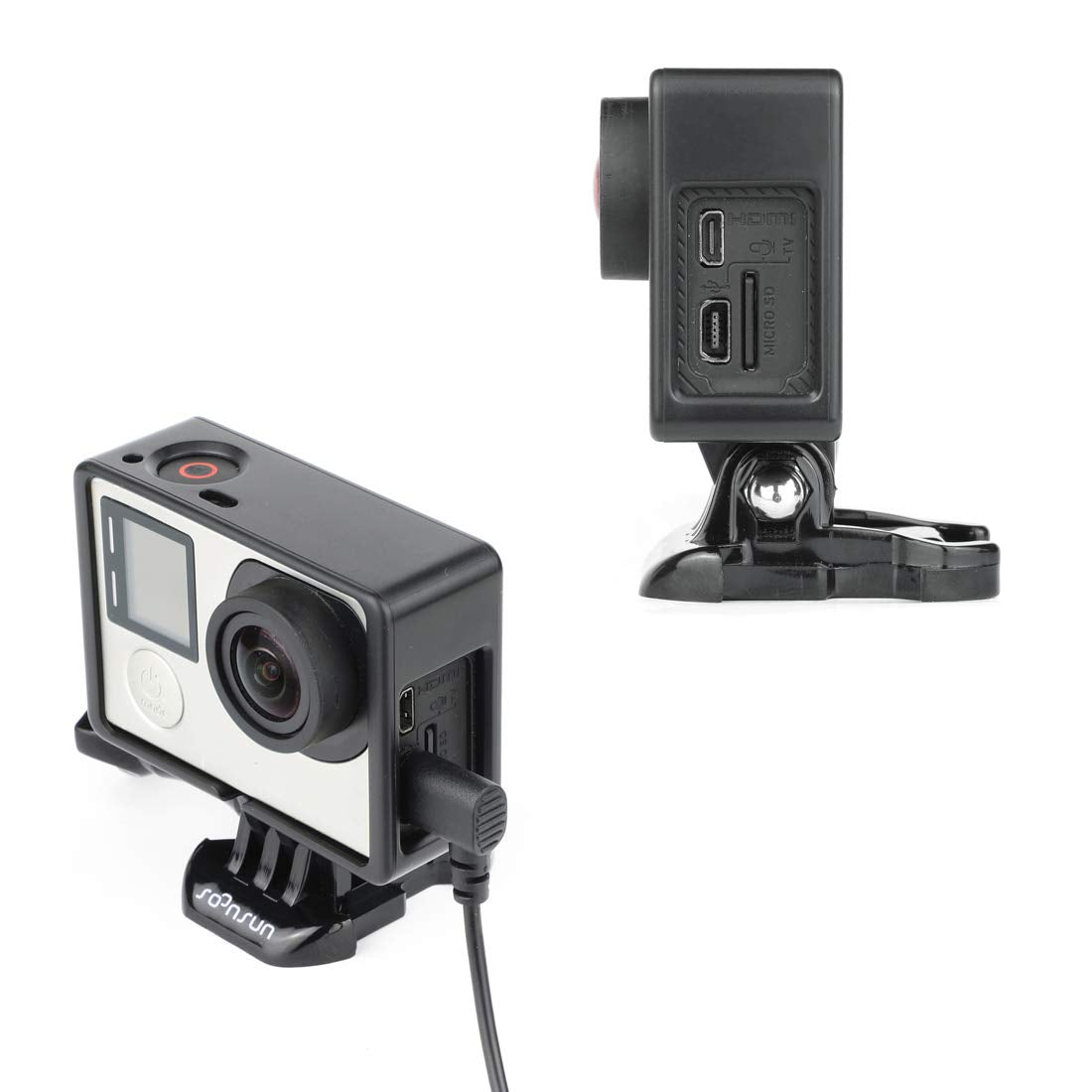 Soonsun Frame Mount Housing Case With External Lavalier Lapel Clip-On Microphone For Gopro Hero 3, Hero3+, Hero 4 Black White Si