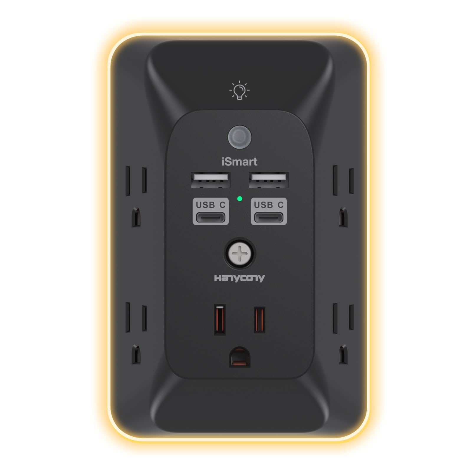 Black Multi Plug Outlet, Outlet Extender With 4 Usb Ports (2 Usb C) And Night Light, 1050J Surge Protector, Wall Mount, Outlet S