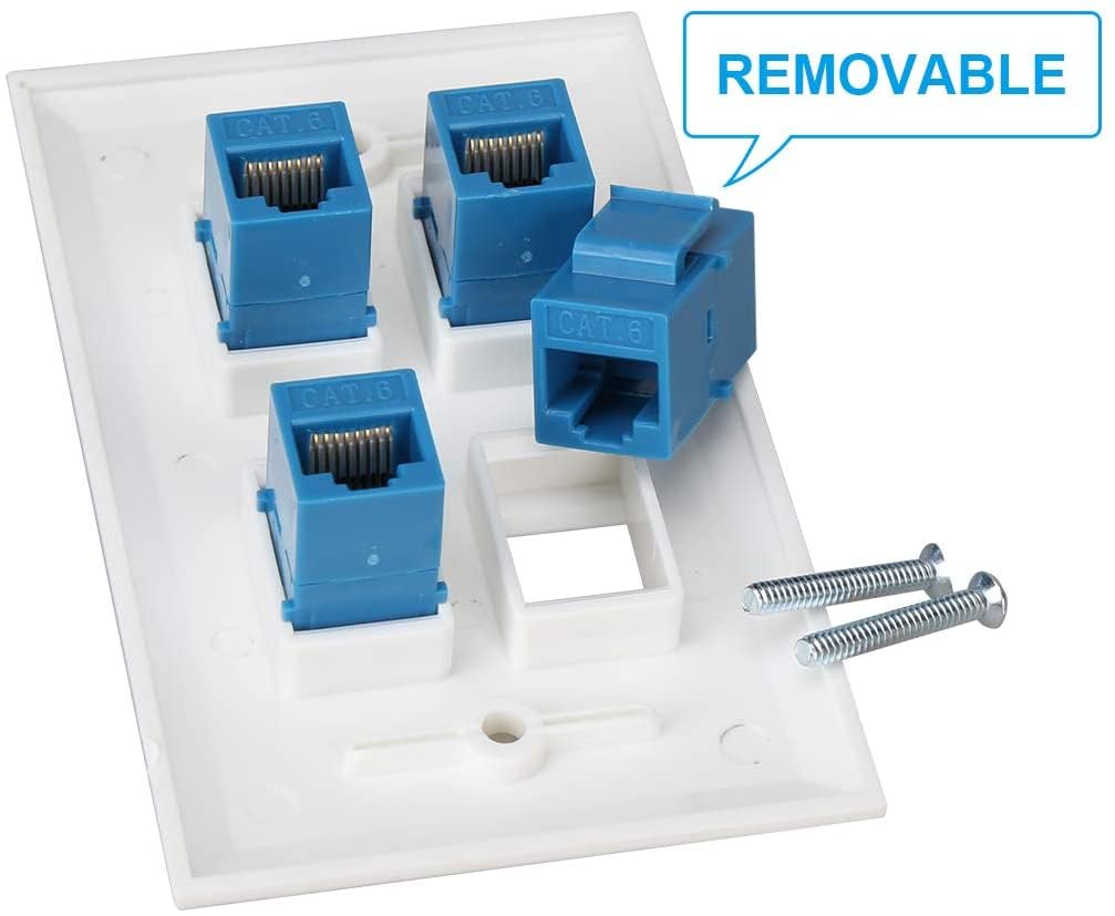 Ethernet Wall Plate 4 Port, Cat 6 Ethernet Wall Outlet Female-Female, Compatible With Cat7/6/6E/5/5E Rj45 Jack Keystone Inline C