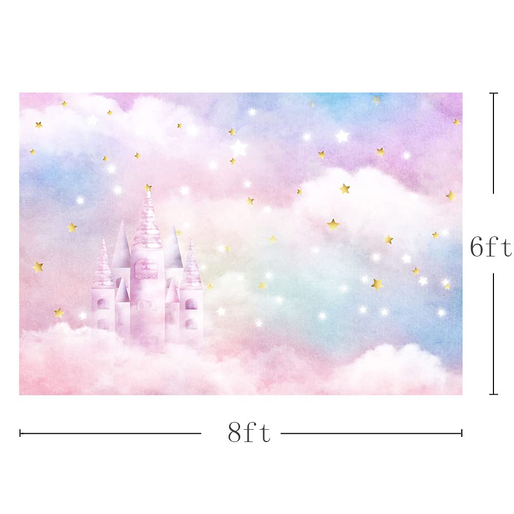 Mehofond Pastel Rainbow Watercolor Photo Studio Booth Background Props Gold Stars Castle Princess Magical Girl Happy Birthday Pa
