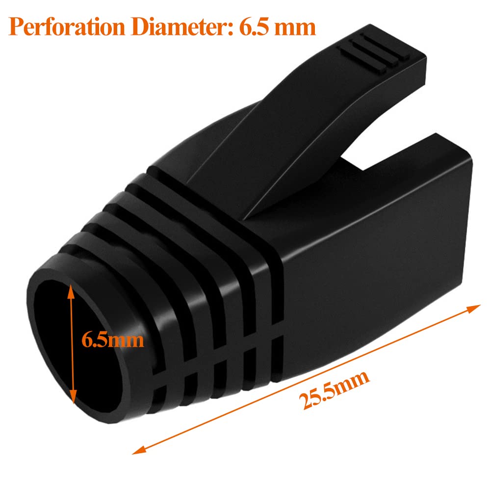 Jodroad 100Pack Rj45 Boot Cover, Cat5 Cat6 Cat6A Ethernet Network Cable Strain Relief Boot, Fits Overall Jacket Diameter 5.5 6.5