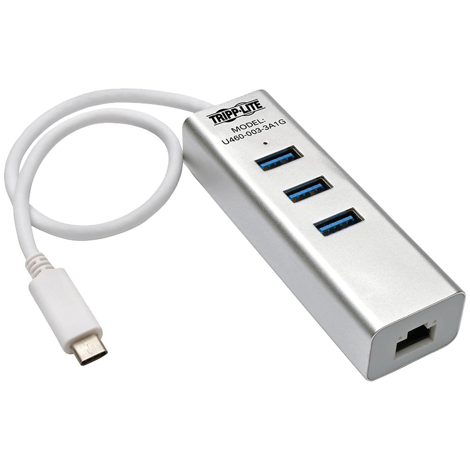 Tripp Lite 3-Port USB-C to USB-A Portable Hub with Gigabit Ethernet Port (GbE), RJ45, USB 3.1 Gen 1 Type-C to Type-A, Aluminum (