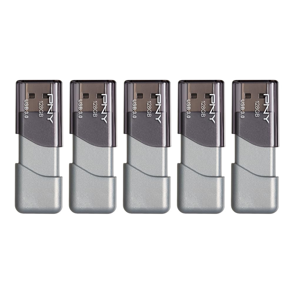 Pny 128Gb Turbo Attach3 Usb 3.0 Flash Drive 5 Pack   Grey, P Fd128X5Tbop Mp, 100Mb/S, Light Weight Durable   Data Storage And Tr