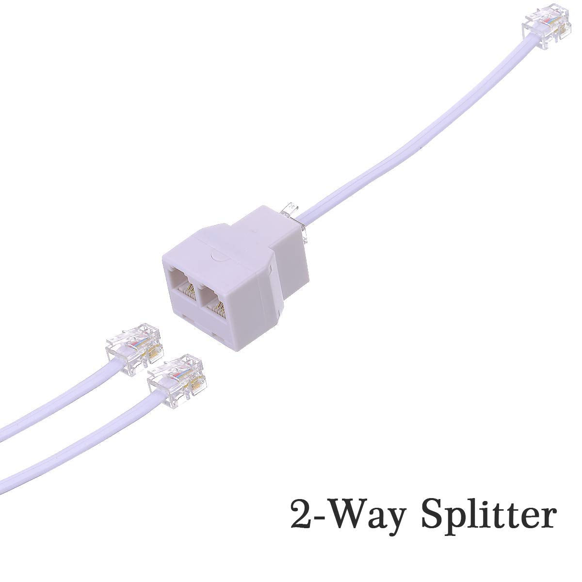 Phone Line Splitter Rj11 Male To Female Two Way Phone Line Splitter Converter Rj11 6P4C Plugs For Telephone, Fax Machine (3 Pack