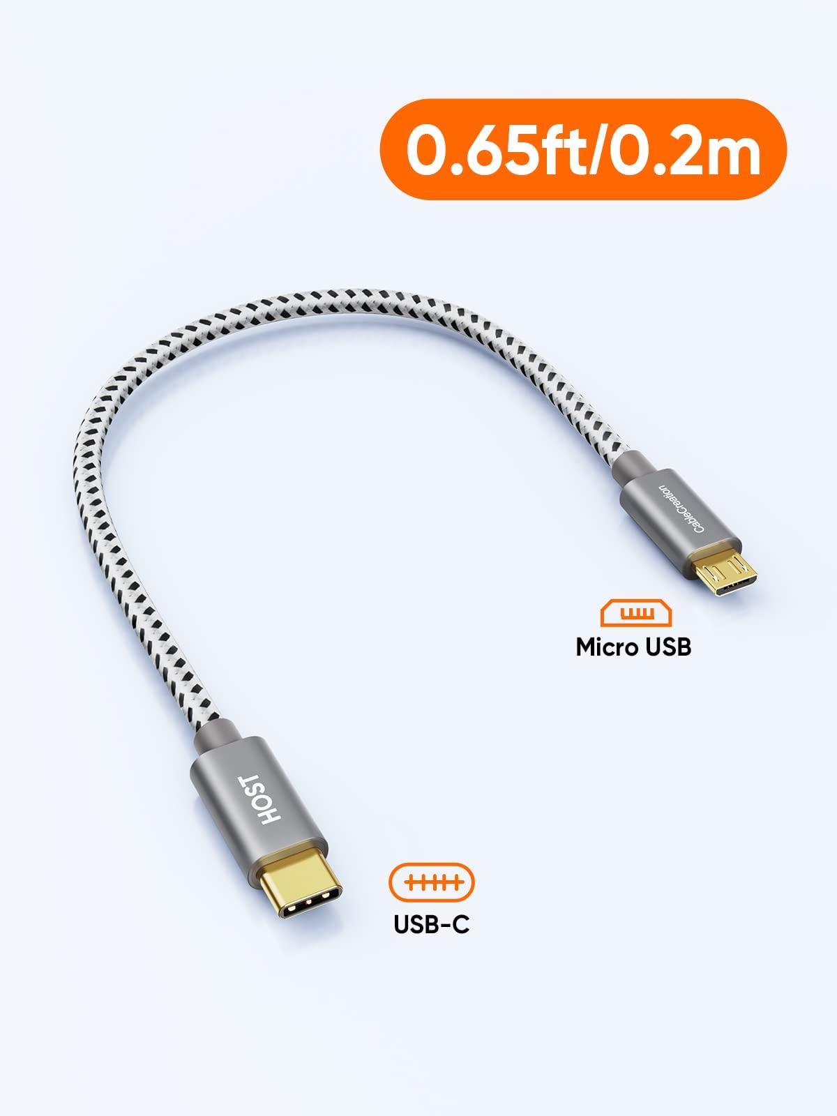 Cablecreation Short Micro Usb To Usb C Cable 0.65 Ft 3 Pack Usb C To Micro Usb Otg Type C To Micro Usb Cable, Usb C To Usb Micro