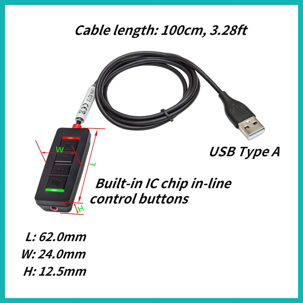 3.5 Mm To Usb Adapter Headset Headphone Cable 3.28 Ft, Mic Supported & Speaker Volume Up Down In Line For Pc Laptop Computer
