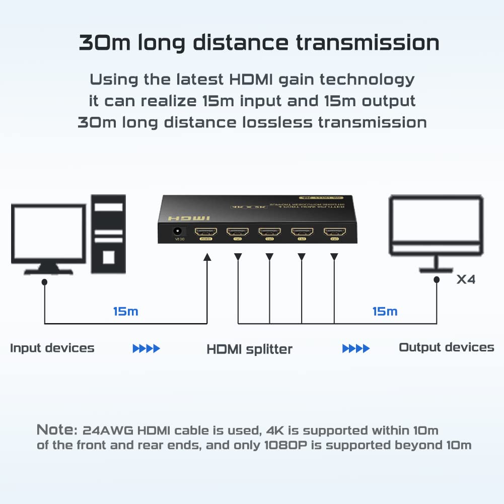 4K Hdmi Splitter 1 In 4 Out, Hdmi Splitter 1 Input 4 Output Support 4K 60Hz Full Hd 1080P And 3D, Compatible With Xbox Ps3/4 Rok