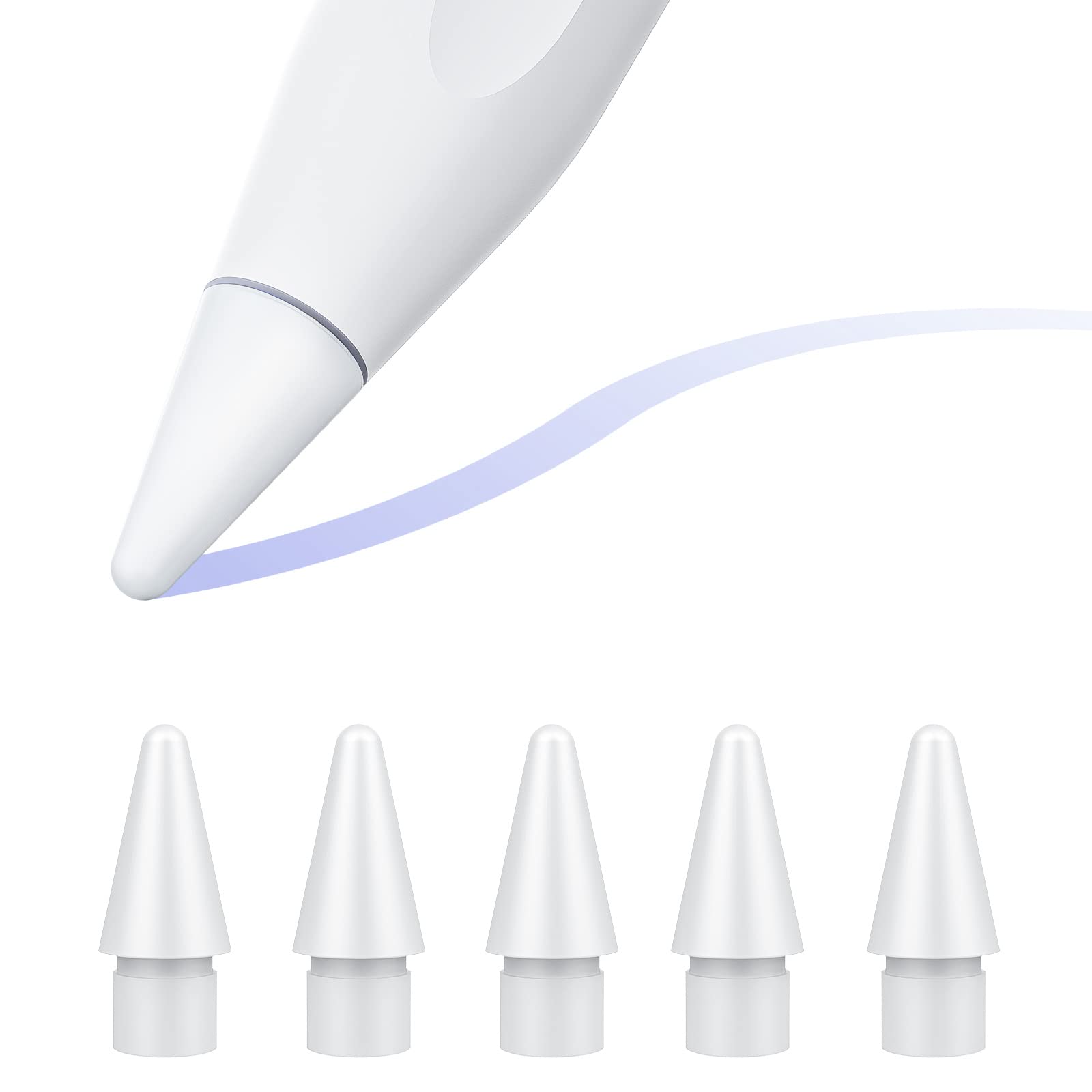 Timovo 5 Pack Tips For Apple Pencil 1St/2Nd Generation, No Wear Out Precise Control Apple Pencil Replacement Tips Nibs Ipencil T