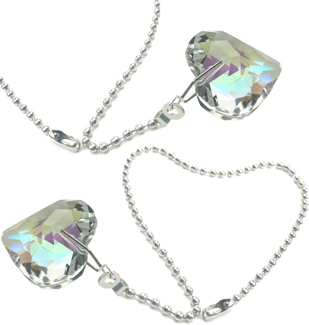 Hyamass 2Pcs Crystal Heart Prisms Pendant Ceiling Fan Pull Chain Extender With Ball Chain Connector (Ab Color)