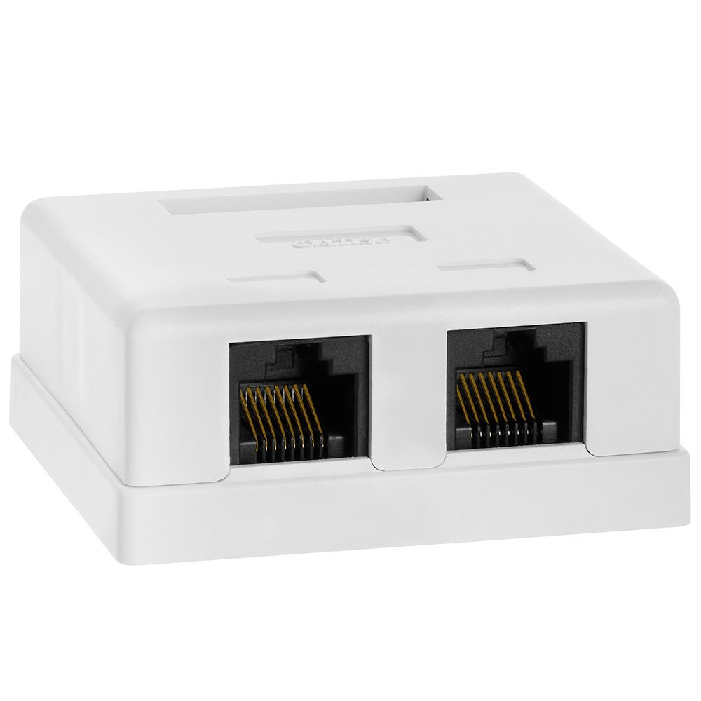 Cmple  2 Port Cat5e Surface Mount Box, RJ45 Cat5 Dual Port Surface Mount Box for Ethernet Cables, Screws and DoubleSide Tape I