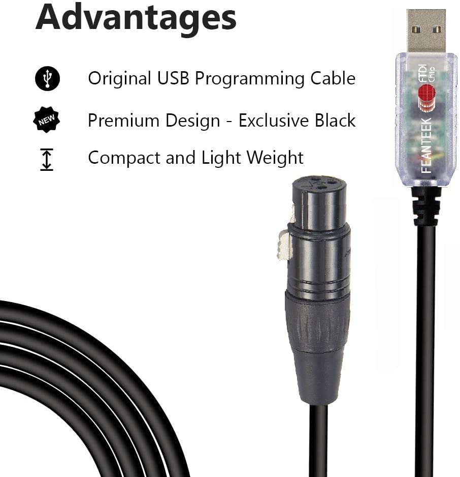 Feanteek Usb To Dmx Cable Rs485 Adapter Converter 3Pin Xlr Female Dmx512 Interface Freestyler Software Pc Control Dimmer Cable W