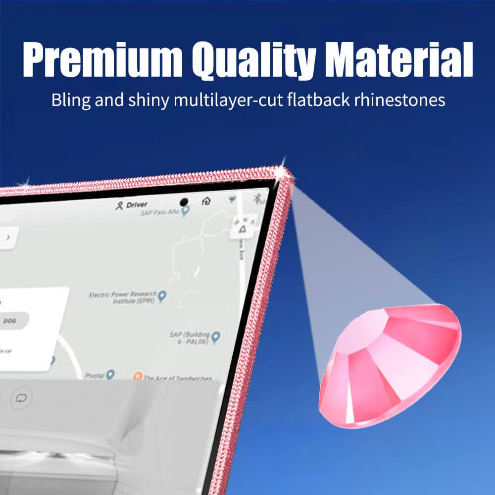 Yeapop Bling Pink Rhinstones Screen Protector For Tesla Model 3 2017 2023 And Model Y, Sparkly Center Console Accessories For 3&