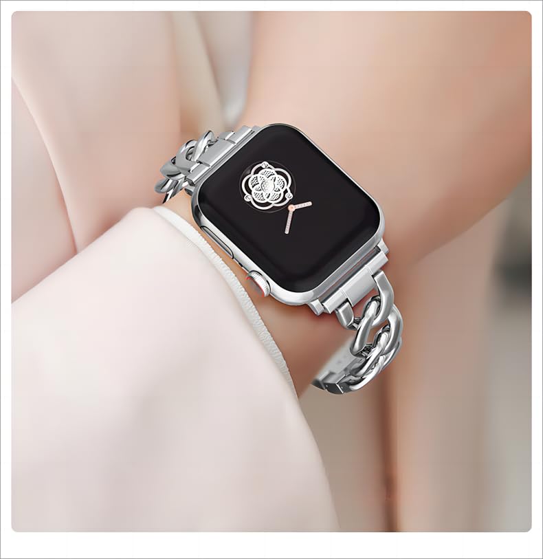 Kolgios 44/42/45/46Mm Silver Women Cool Chain Smartwatch Bands Compatible For Apple Watch Series Bands 10/9/8/7/Se/6/5/4 Classy
