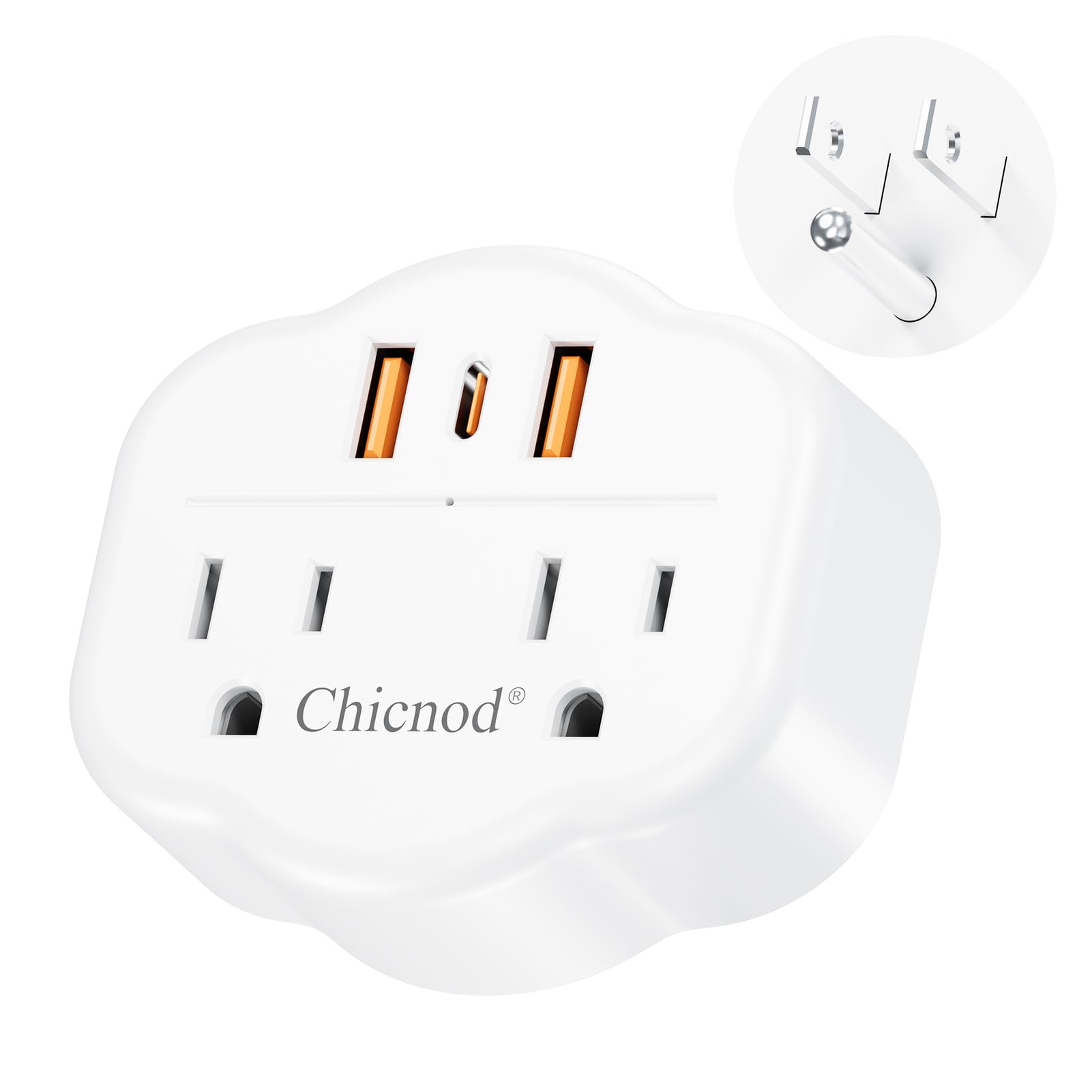 5 In 1 Wall Outlet Extender With Usb & Type C, Surge Protector, 2 Ac Outlets, 1050J Fireproof, Etl/Fcc Certified, Compact For Tr