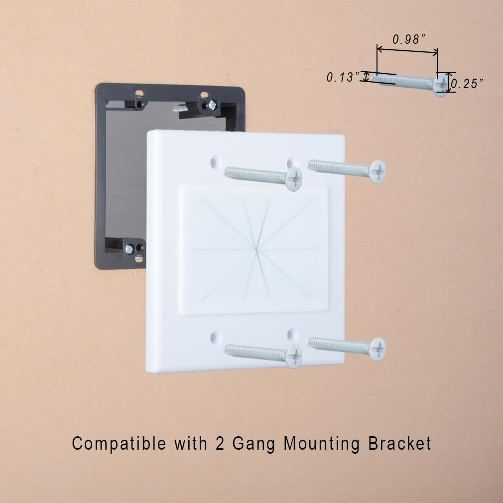Kebulldola 2 Gang Wall Plate White 2 Pack, Silicone Cable Pass Through Wall Plate For Power Cable, Audio Video And Ethernet Cabl
