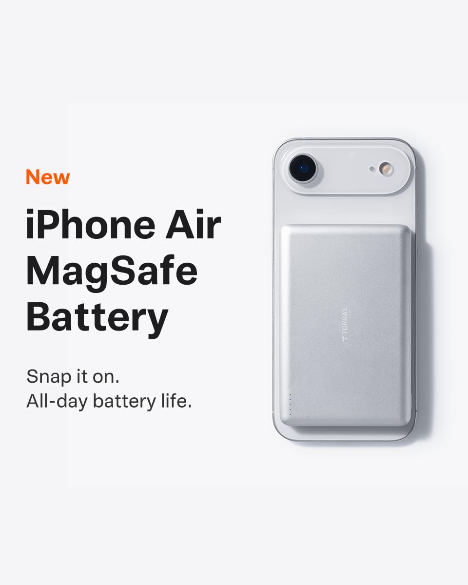 Torras Minimag Power Bank, Ultra Slim 5,000Mah Wireless Portable Charger With Usb-C Cable, Fast Charging Iphone Air Magsafe Batt