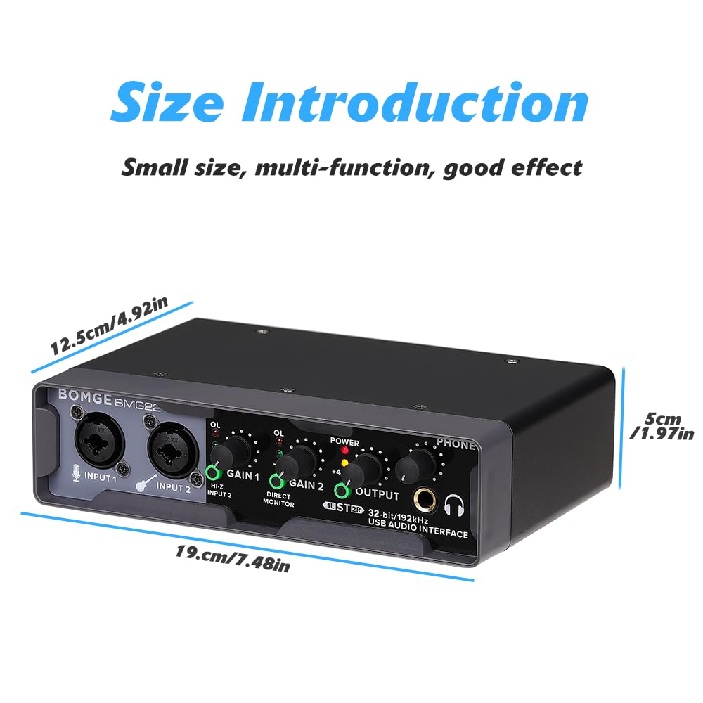 Bomge Usb Audio Interface(32Bit/192 Khz) With Xlr,Phantom Power,Direct Monitoring,Loopback For Pc Recording,Streaming,Guitarist,