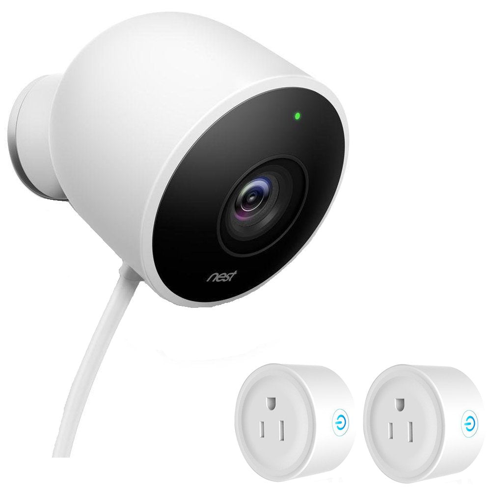 Nest Outdoor Security Camera White Nc2100Es Bundle With 2 Pack Wifi Smart Plug