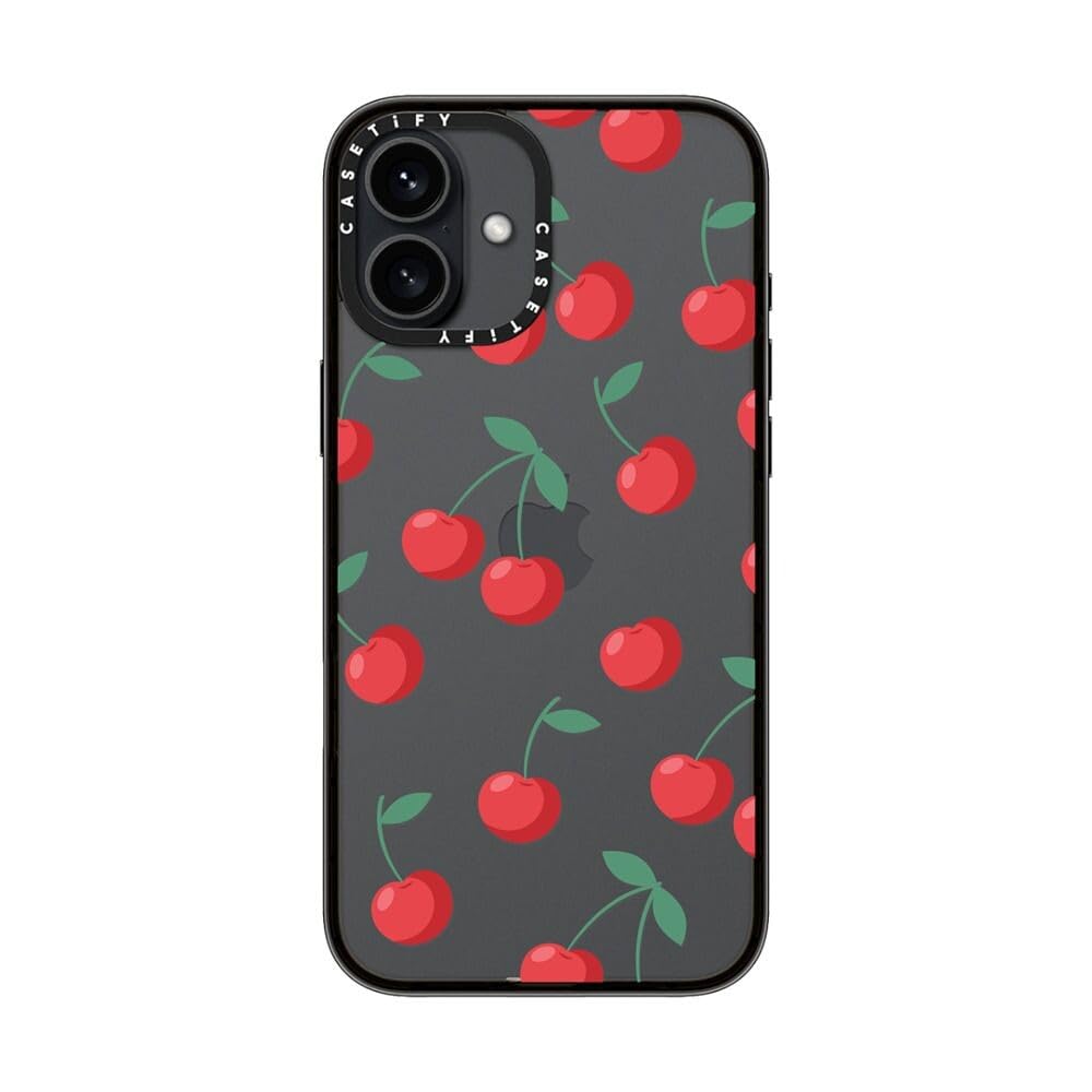 Casetify Compact Case For Iphone 16 Plus [Lightweight / 4 Ft. 2X Military Grade Drop Protection/Slim]   Cherries   Clear Black