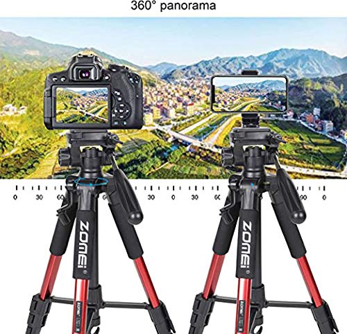 55' Tripod Q111 Travel Camera Tripod With 3 Way Pan Head And Phone Holder Mount For Gopro,Projector,Smartphones Webcam,Spotting Scopesto Live Broadcast And Dslr Eos Canon Nikon Sony Samsung(Red)