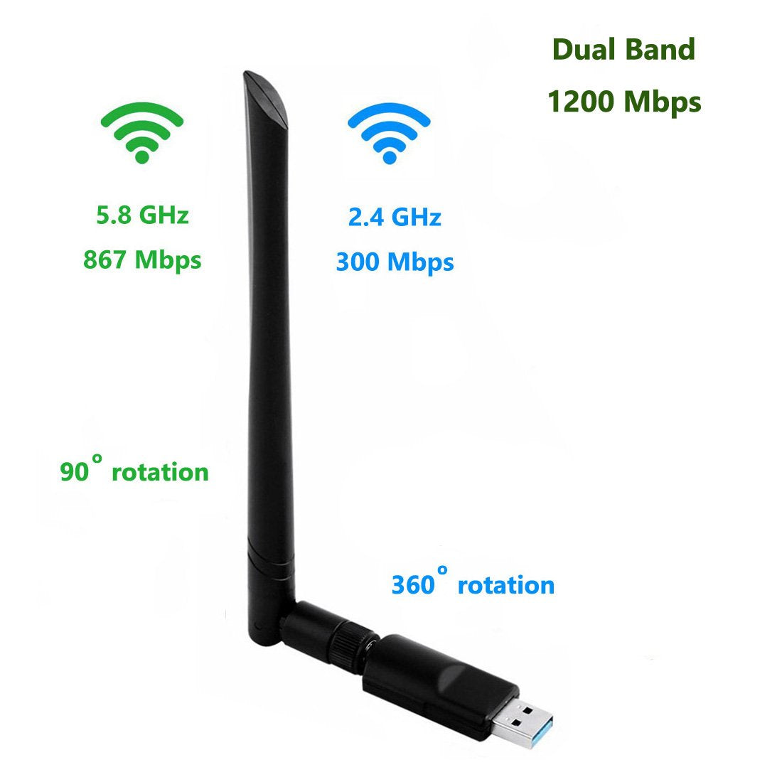 Realtek Rtl8812Bu Usb Wireless Adapter 1300 Mbps With 5 Dbi Antenna Dual Band Ac1300 Wifi Dongle Ieee 802.11 A B G N Ac For Lapt