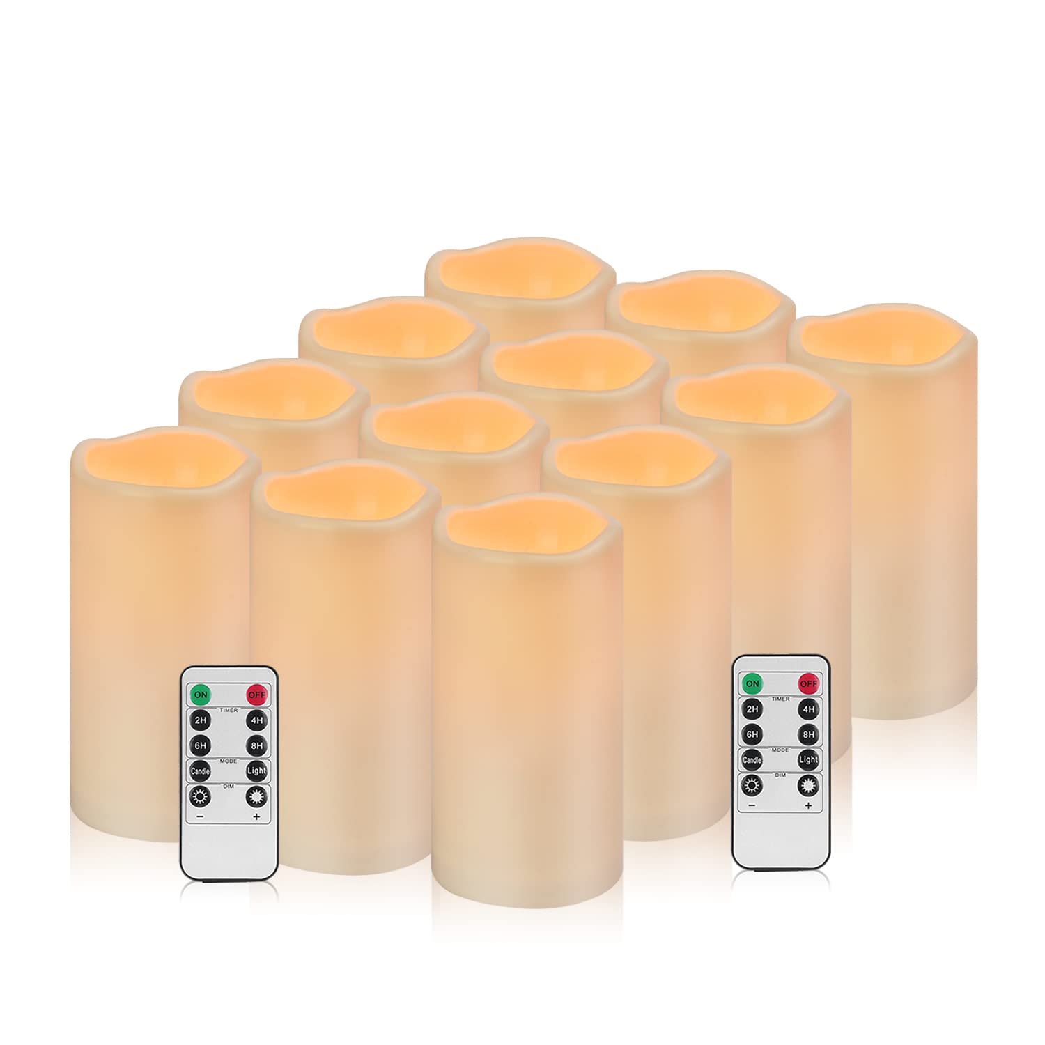 Artmarry Flickering Flameless Candles 12 Pack Large (D 3.0'' X H 6'') Led Candles Pillar Outdoor Indoor Waterproof Battery Opera