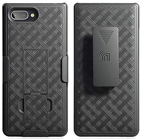 Case With Clip For Blackberry Key2 Le, Nakedcellphone [Black Tread] Kickstand Cover With [Rotating/Ratchet] Belt Hip Holster Com
