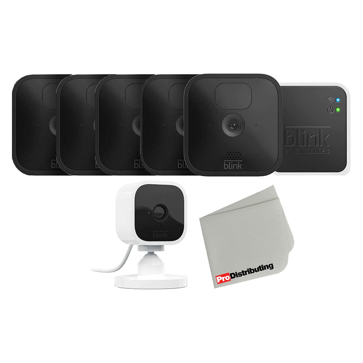 Outdoor Blink Wireless Security Camera With Indoor Mini Camera Bundle And Microfiber Cloth (Black), 5 Count (Pack Of 1)