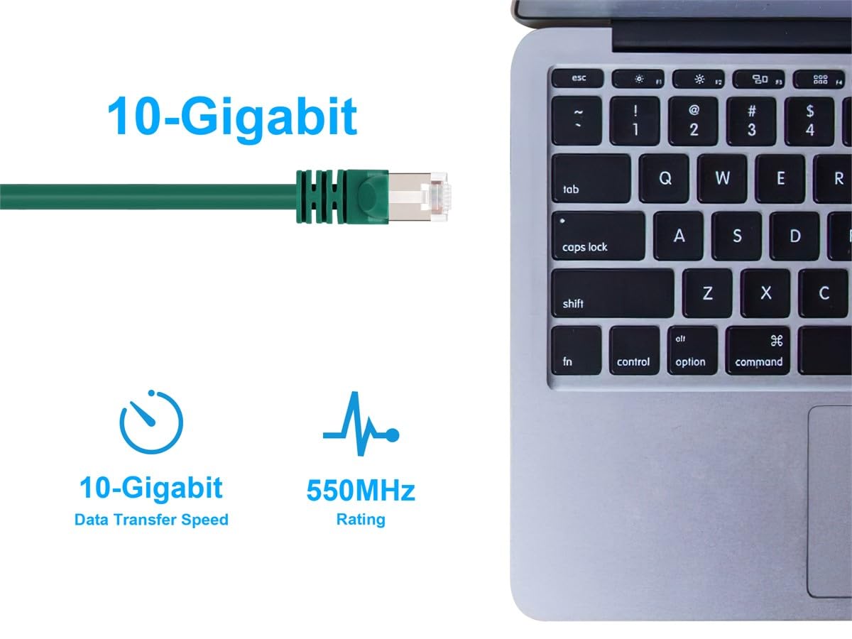 Monoprice Cat6A Ethernet Patch Cable   Network Internet Cord   Rj45, 550Mhz, Stp, Pure Bare Copper Wire, 10G, 26Awg, 7Ft, Green