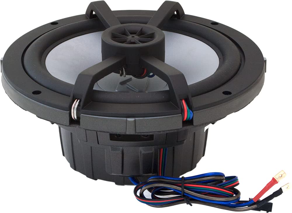 Kicker 8  Marine Speakers (1 Pair) Oem Replacement Coaxial Speakers For Boat With White Grille And Led Lights 4-Ohm. Water And W