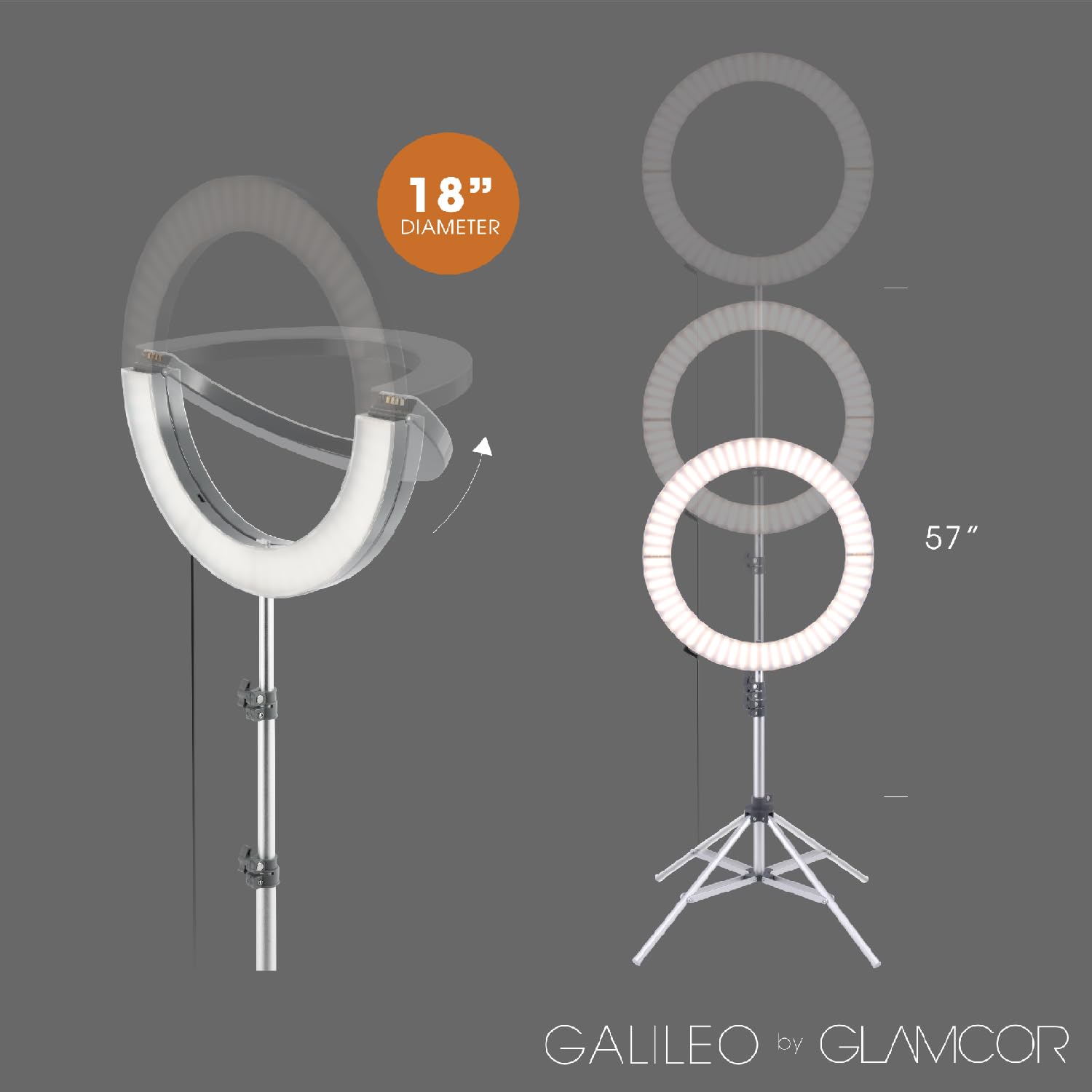 Glamcor Galileo Pro Kit: Foldable Ring Light With Stand   Portable Ring Light For Phone Content Creator Kit With Bluetooth Selfi