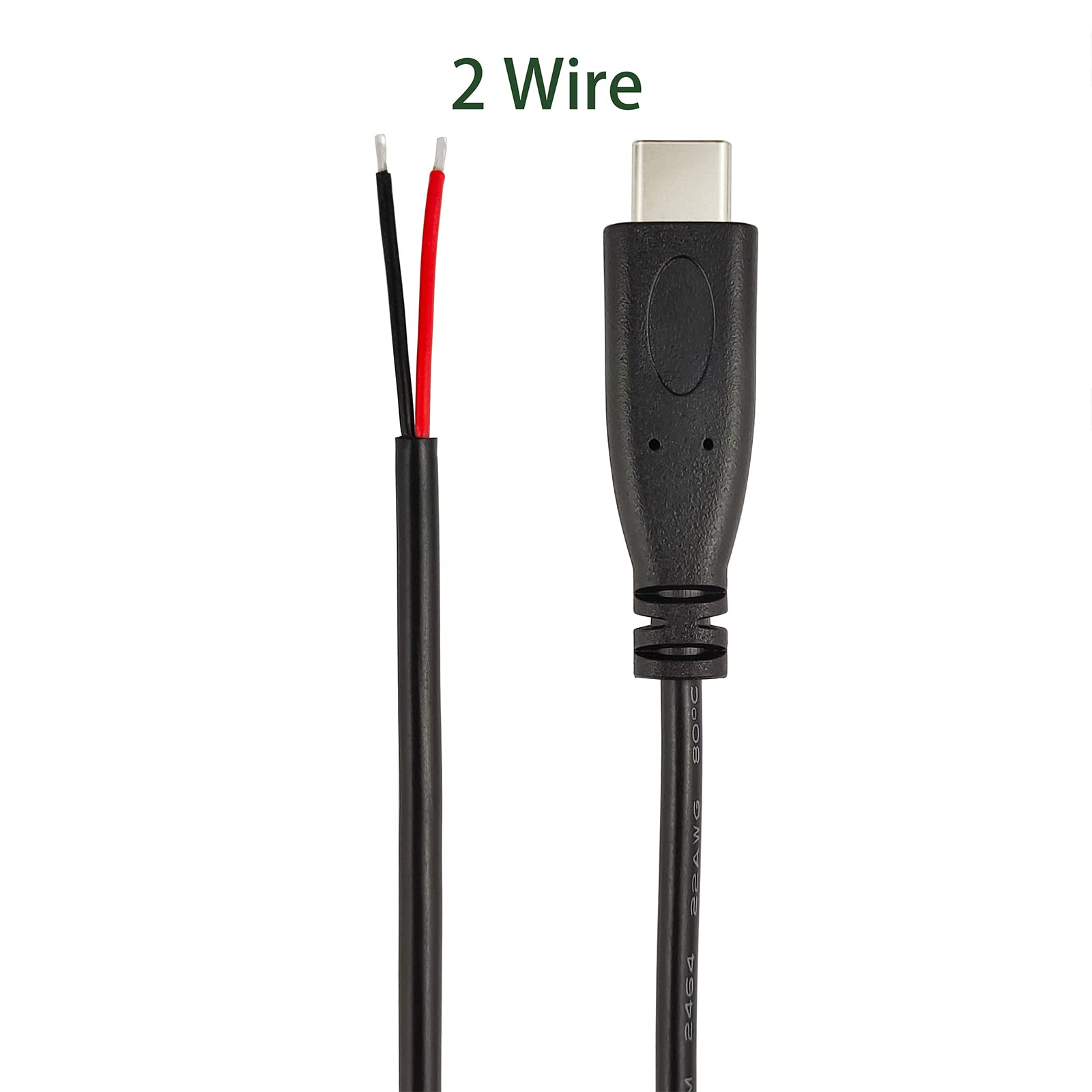Jzymod Usb C Pigtail 2 Core Cable, 4 Pack Usb 2.0 Male Plug 2Pin Wire Diy Pigtail Cable 5V 3A 22Awg Usb C Power Cable Black (9.8