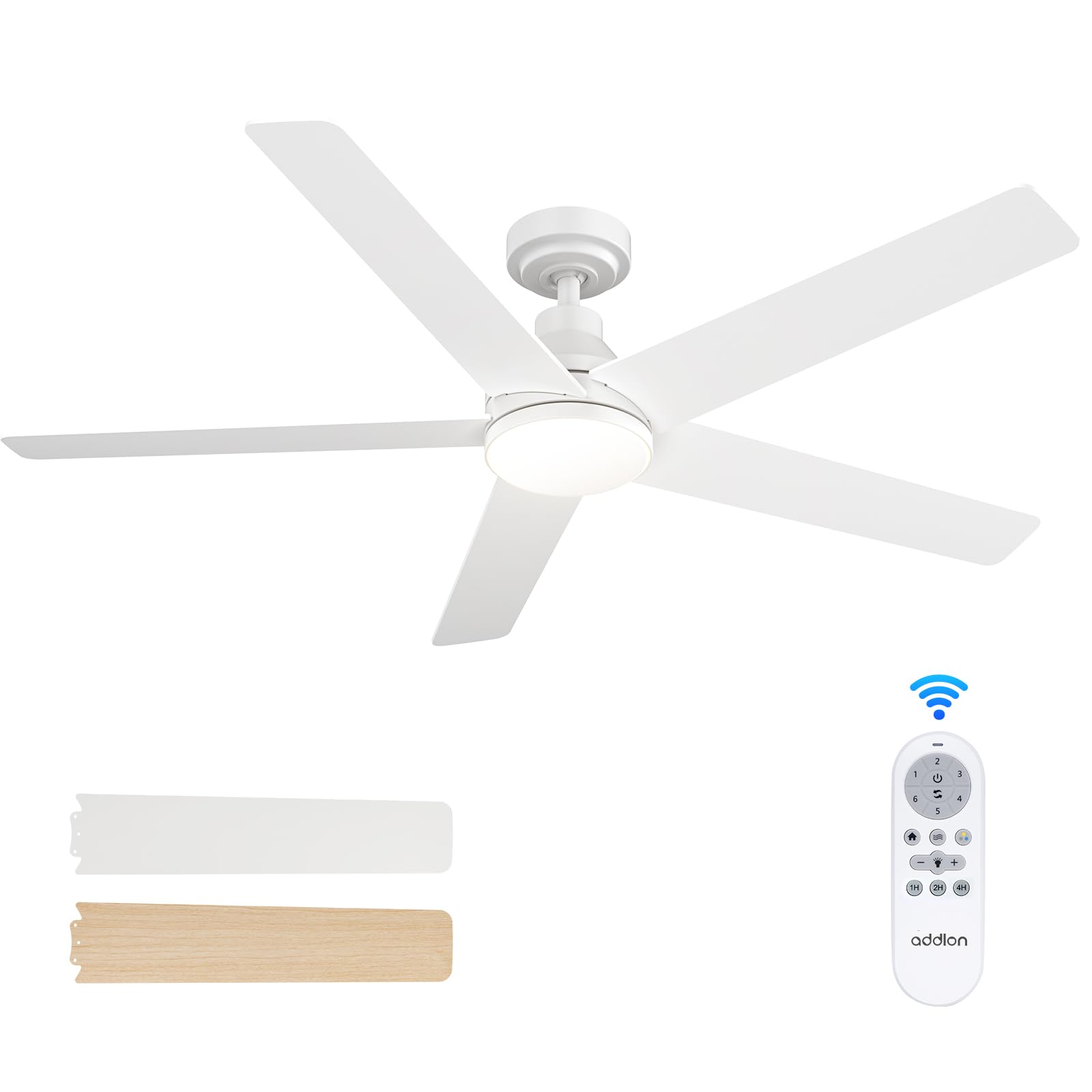 Addlon Ceiling Fans With Lights, 52 Inch Ceiling Fan With Light And Remote Control, Reversible, 3Cct, Dimmable, Noiseless, White
