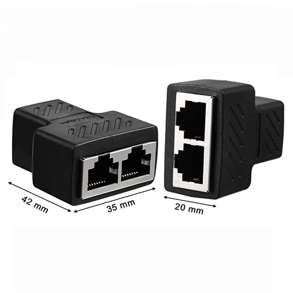Aoiutrn Rj45 Network Splitter Adapter, Rj45 1 To 2 Port Dual Female Socket Ethernet Connector 8P8C Extender Plug Lan Network Cable For Cat5, Cat5E, Cat6, Cat7