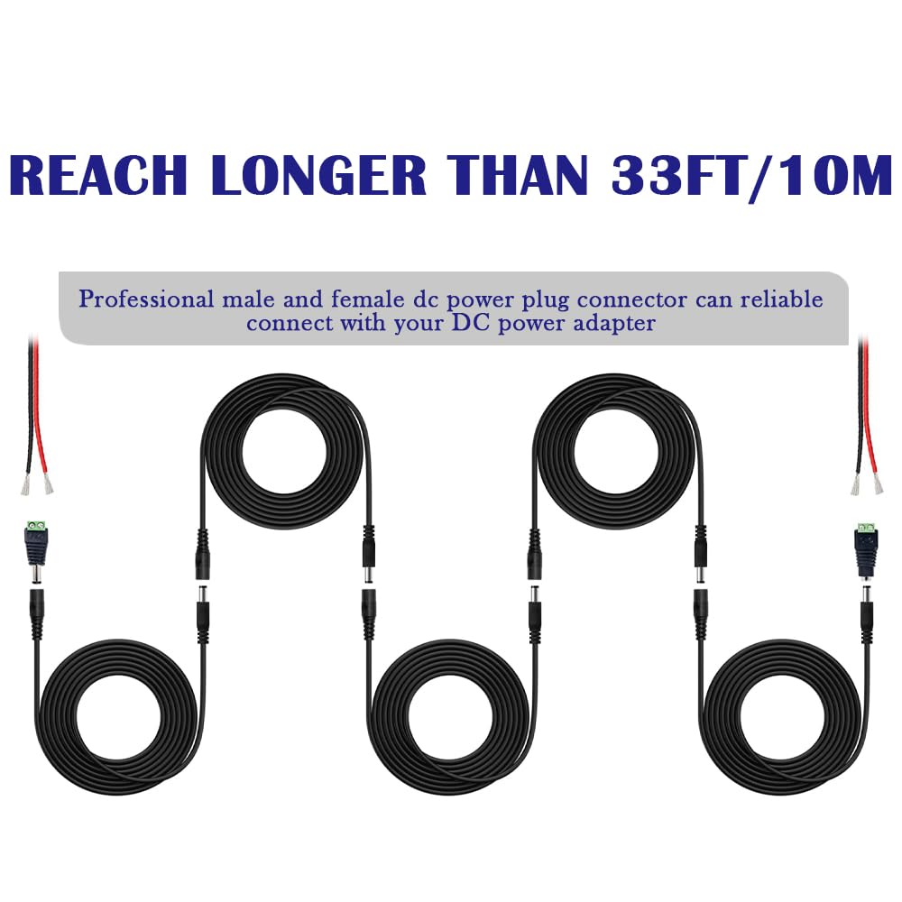 Hayeastdor 2Pcs 33Ft(10M) 12V Dc Power Extension Cable With Power Jack Adapter Connectors(2 X Male + 2 X Female) 5.5Mm X 2.1Mm D