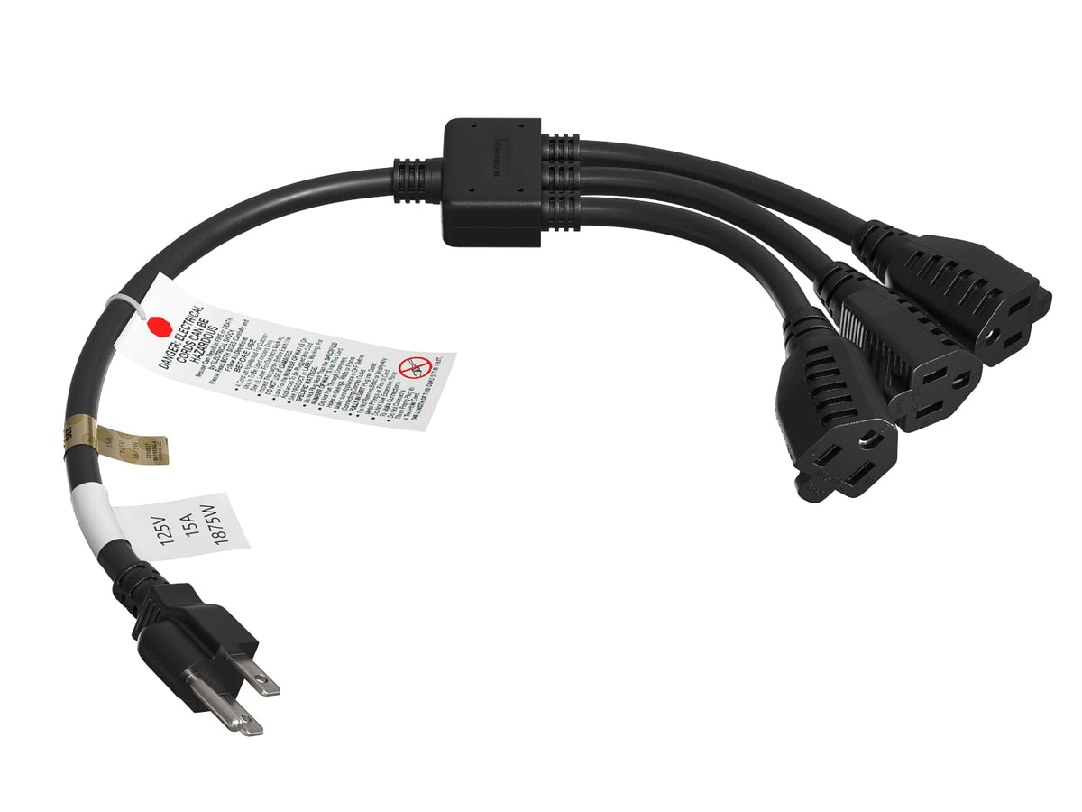 Cableleader 3 Outlet Power Splitter Cord Cable   Heavy Duty Extension, 14Awg, 3 Prong   1.5Ft