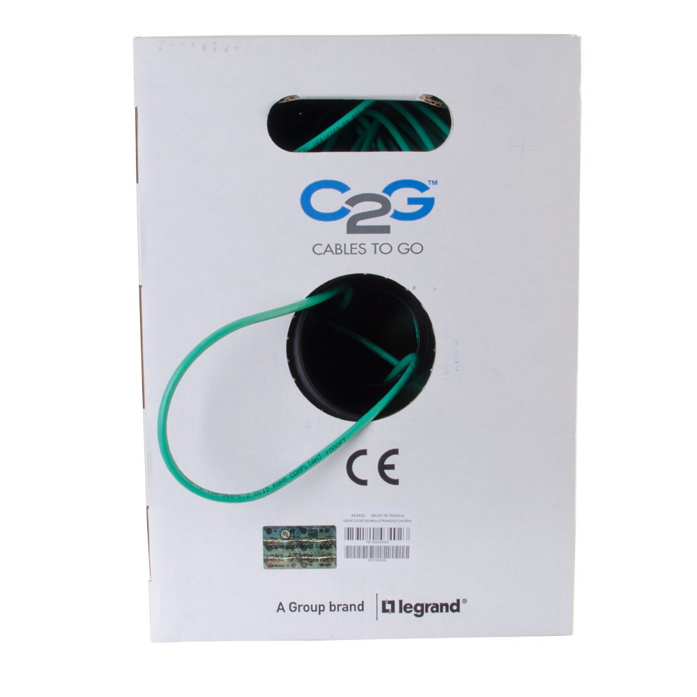 C2G 43402 Cat5E Bulk Cable   Unshielded Ethernet Network Cable With Stranded Conductors, In Wall Cmr Rated, Taa Compliant, Green