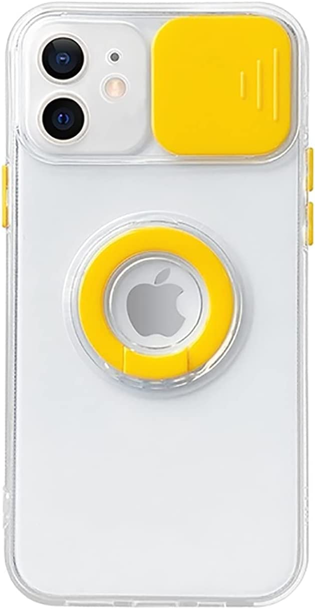 Caseative Candy Color Ring Holder Slide Lens Camera Cover Protection Clear Soft Compatible With Iphone Case (Yellow,Iphone 14 Pr